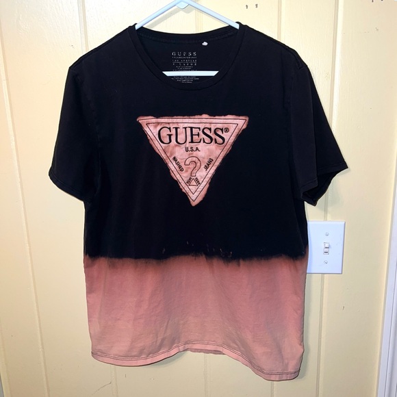 Guess Embossed Grunge Black Orange Colorblock Punk Short Sleeve Tee Size XL - Picture 2 of 14